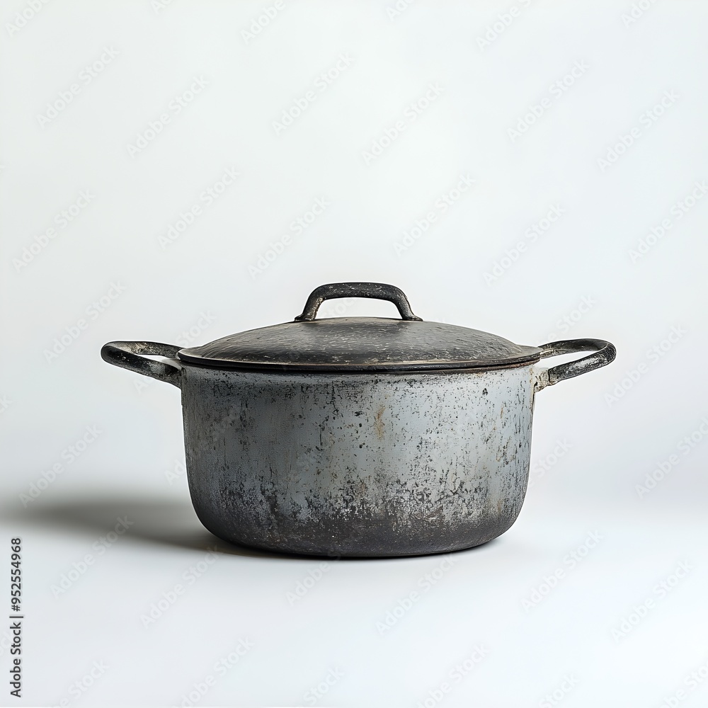 Rustic Cast Iron Cooking Pot on Plain White Surface with Textured Craftsmanship Rustic Cast Iron Cooking Pot on Plain White Surface with Textured Craftsmanship