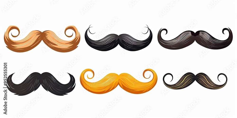 Movember mustache collection in different shapes in flat design isolated on white background Movember mustache collection in different shapes in flat design isolated on white background