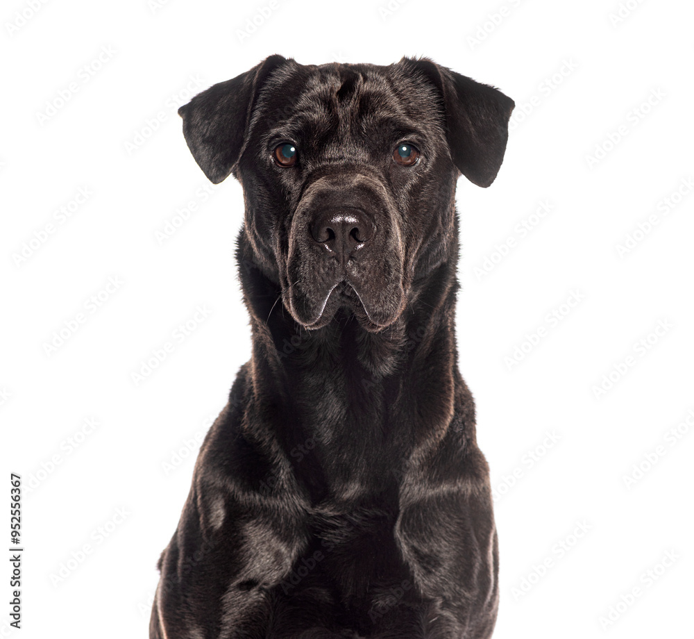 Mongrel dog looking at camera isolated on a white background Mongrel dog looking at camera isolated on a white background