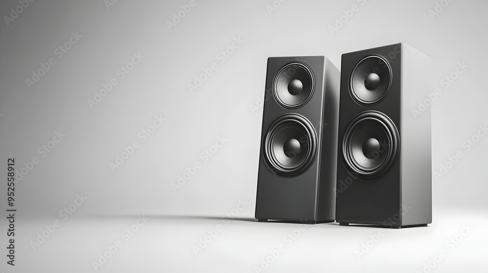 Sleek High Fidelity Speakers Showcasing Premium Audio and Elegant Design on Stark White Background Sleek High Fidelity Speakers Showcasing Premium Audio and Elegant Design on Stark White Background