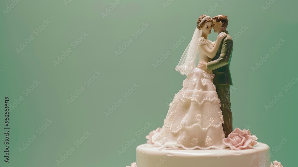 A charming wedding cake topper of a bride and groom figurine A charming wedding cake topper of a bride and groom figurine