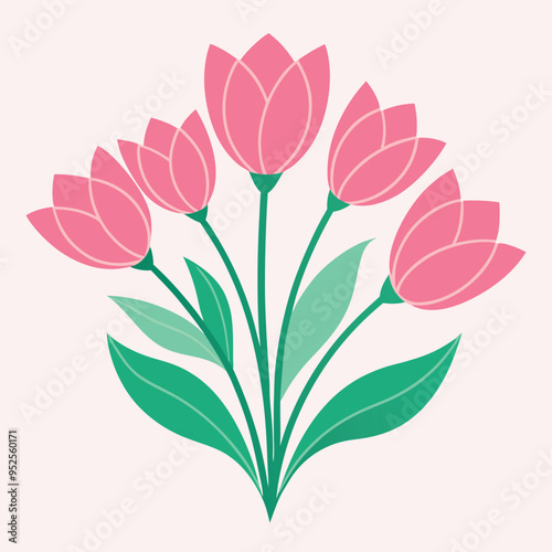 Spring flowers vector pink tulips
