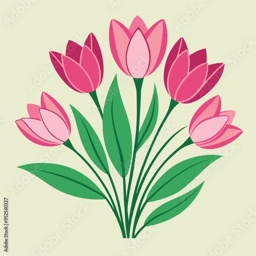 Spring flowers vector pink tulips