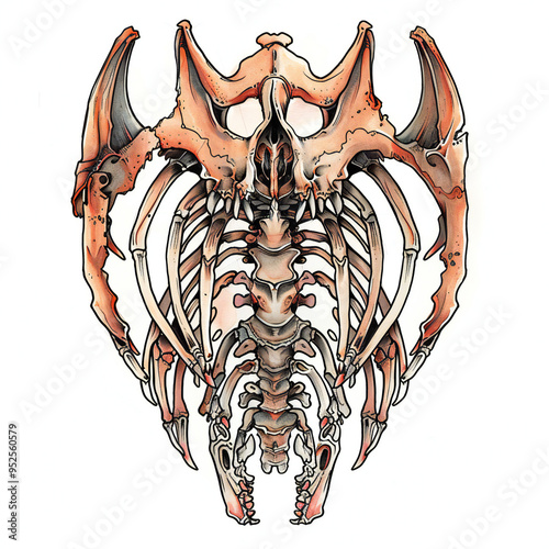 mytical creature animal head skeleton bones very simple traditional tattoo flash styles illustration photo