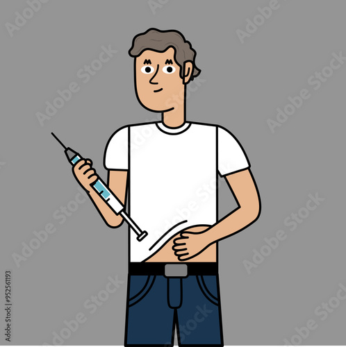 young man holding an insulin injection