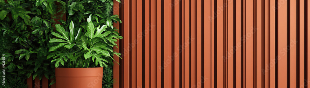 A vibrant green plant in a stylish pot against a textured wooden wall, perfect for modern interior decor inspiration. A vibrant green plant in a stylish pot against a textured wooden wall, perfect for modern interior decor inspiration.