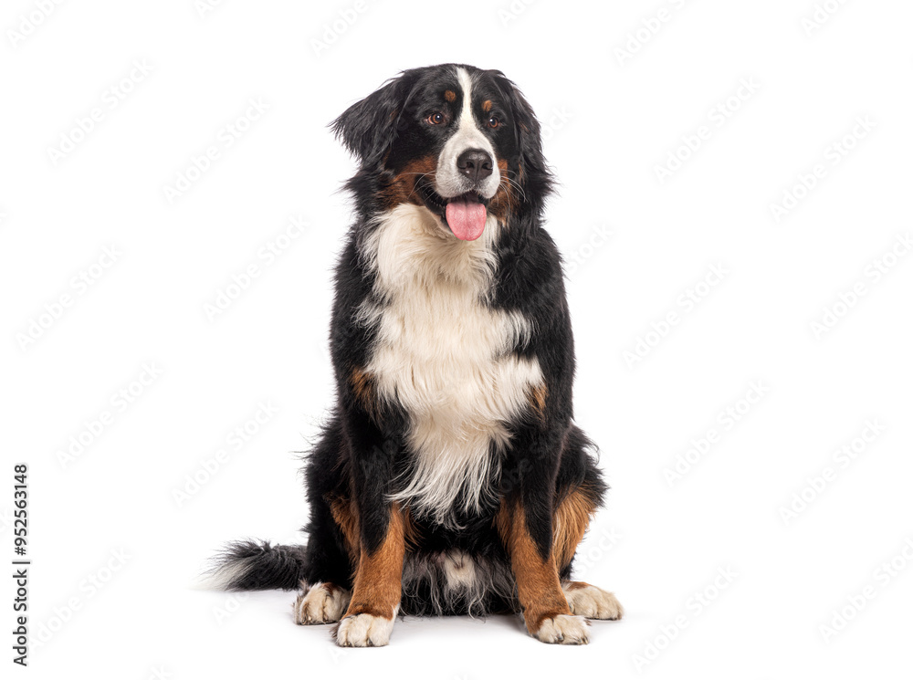 Bernese Monutain dog sticking out its tongue, isolated on white Bernese Monutain dog sticking out its tongue, isolated on white