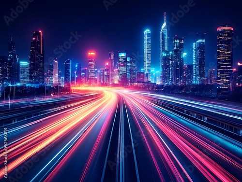 Night Cityscape with Light Trails - Abstract Background