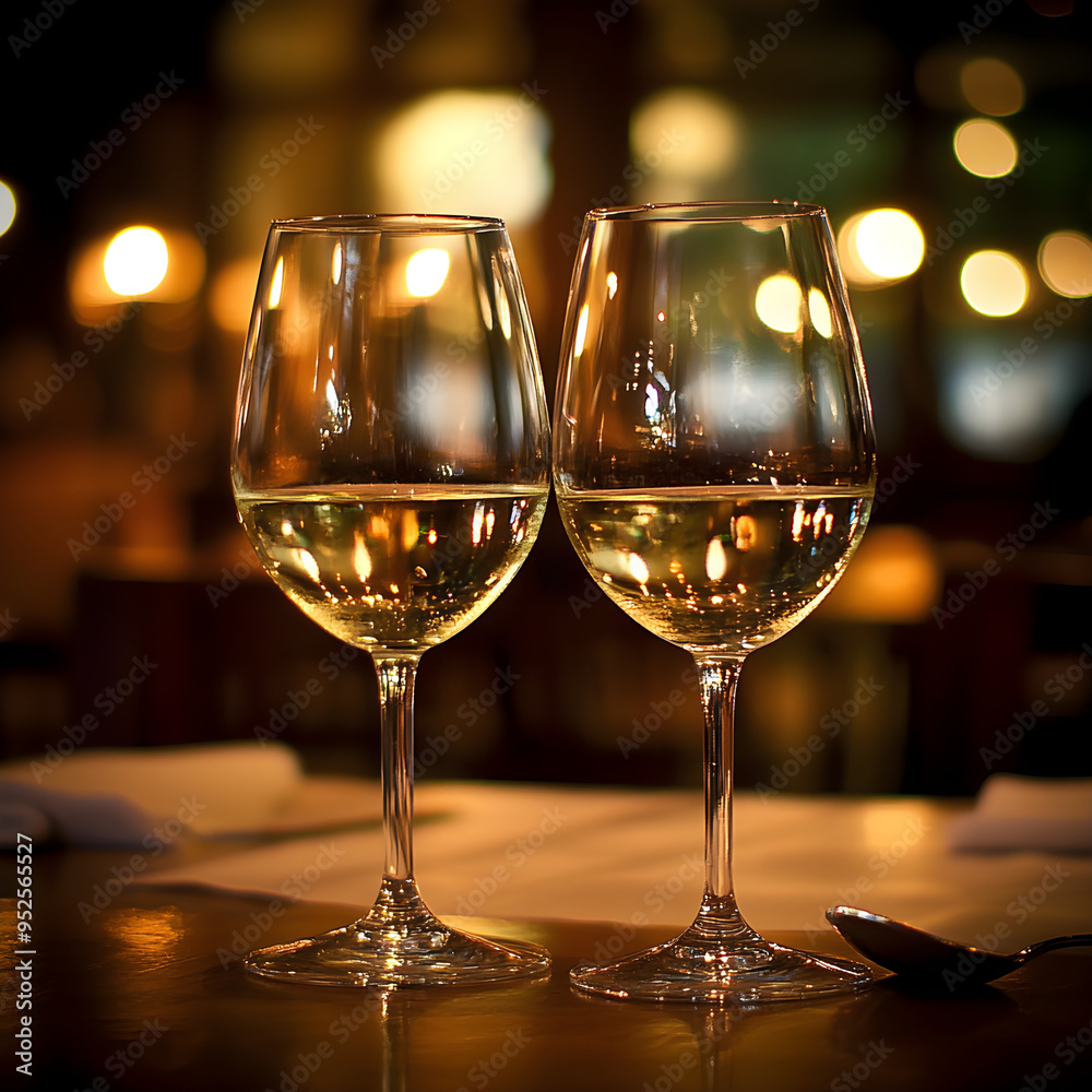 Glasses positioned on a table top, showcasing a refined design image Glasses positioned on a table top, showcasing a refined design image