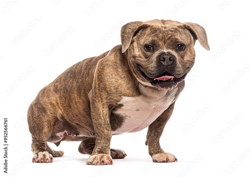 Powerful Bull terrier, dog sitting and panting on white background Powerful Bull terrier, dog sitting and panting on white background