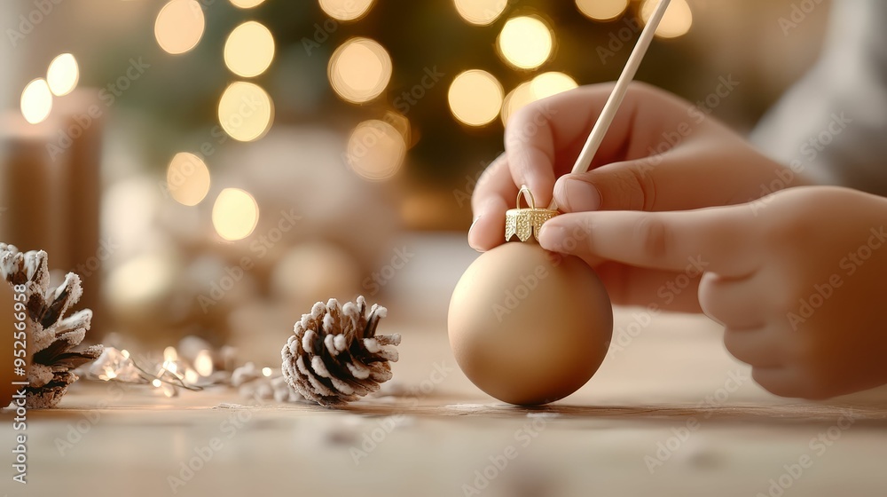 Fototapeta premium Christmas educational workshop with students crafting ornaments, lively environment, 3D illustration