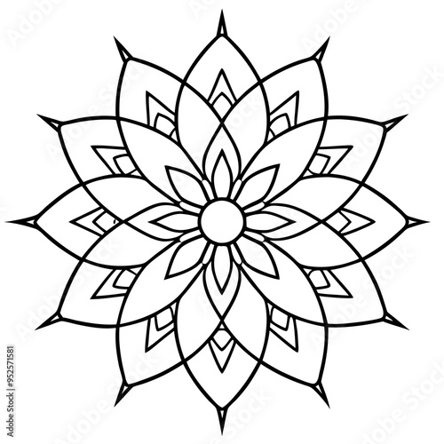 Mandala line art silhouette with white background
