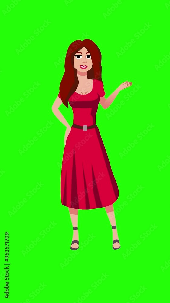 Loop animation of a girl posing for camera, 2d cartoon , green background. Loop animation of a girl posing for camera, 2d cartoon , green background.