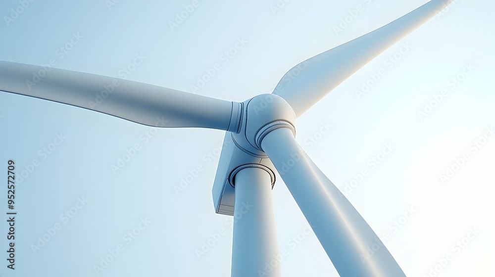 Closeup view of a towering wind turbine with its steel structure and blades against a cloudy sky background providing a clean renewable energy concept with ample copy space Closeup view of a towering wind turbine with its steel structure and blades against a cloudy sky background providing a clean renewable energy concept with ample copy space