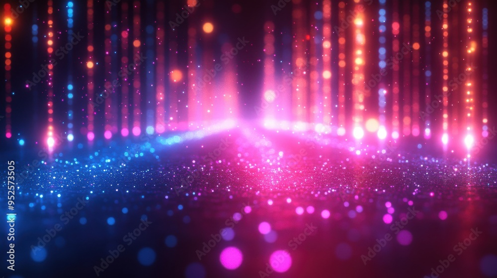 Blurry abstract 3D rendered background with glowing pink and blue neon lines and bokeh lights digital wallpaper Blurry abstract 3D rendered background with glowing pink and blue neon lines and bokeh lights digital wallpaper