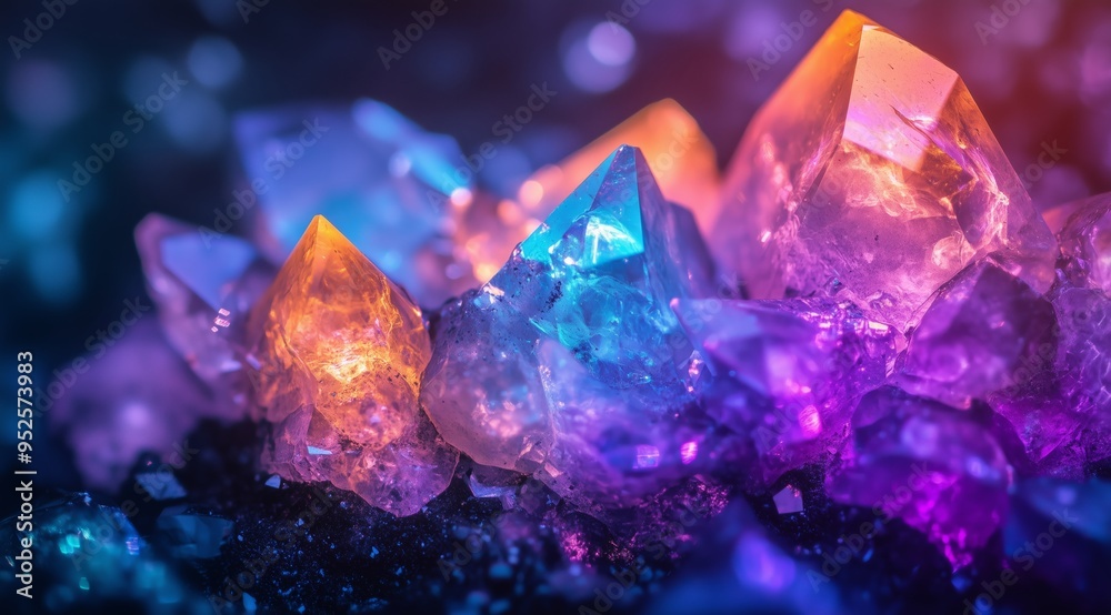 Glowing Multicolored Crystallized Rocks - Macro Photography Glowing Multicolored Crystallized Rocks - Macro Photography