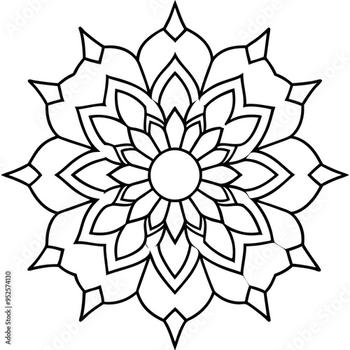 Mandala line art silhouette with white background