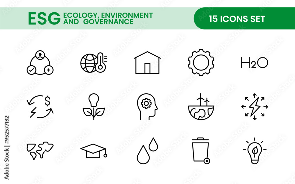 ESG flat line icon set. Outline icon collection related to ecology, environment social governance, risk management, sustainable developmen and more. ESG flat line icon set. Outline icon collection related to ecology, environment social governance, risk management, sustainable developmen and more.