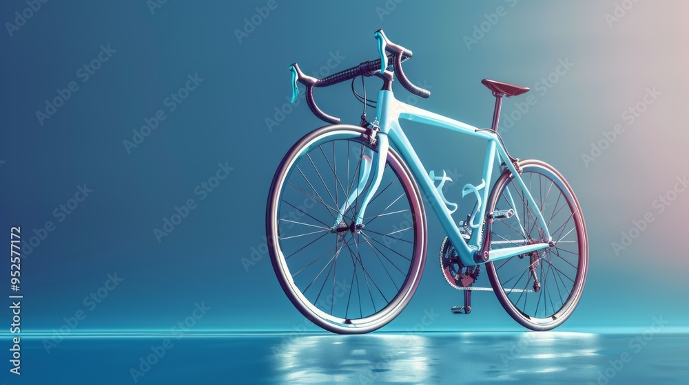 Fototapeta premium A blue bicycle is parked on a wet road