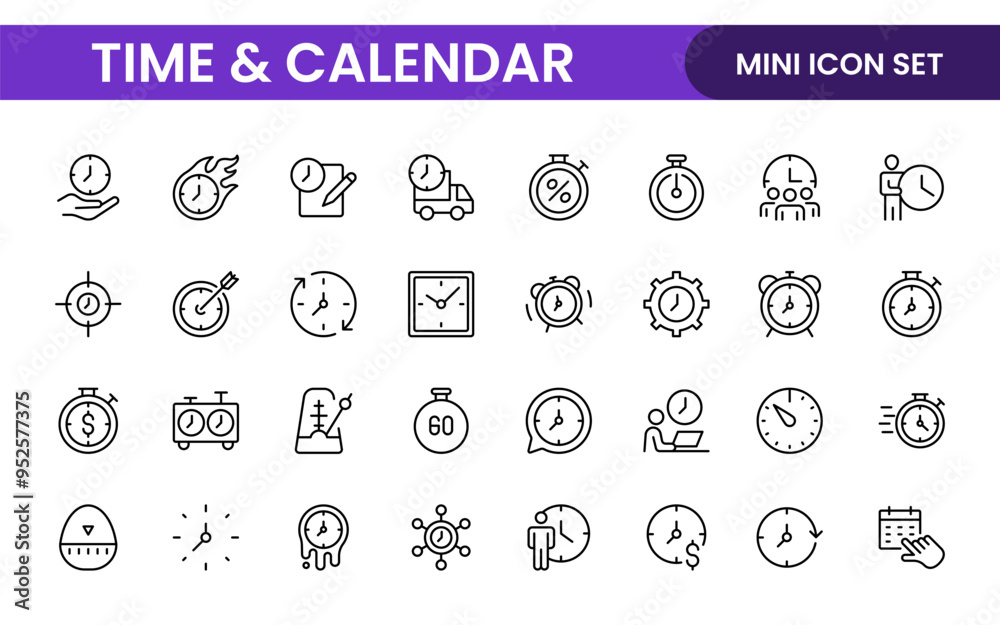 Time, clock and Calendar related line icon set. modern line icon illustration collection Time, clock and Calendar related line icon set. modern line icon illustration collection