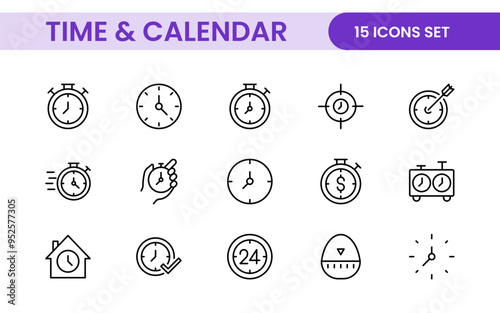 Time, clock and Calendar related line icon set. modern line icon illustration collection