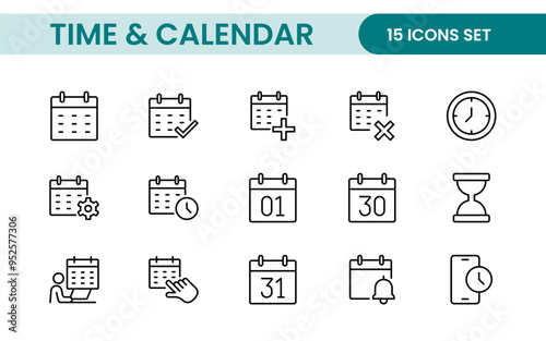 Time, clock and Calendar related line icon set. modern line icon illustration collection