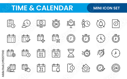 Time, clock and Calendar related line icon set. modern line icon illustration collection