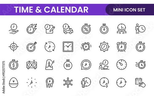 Time, clock and Calendar related line icon set. modern line icon illustration collection