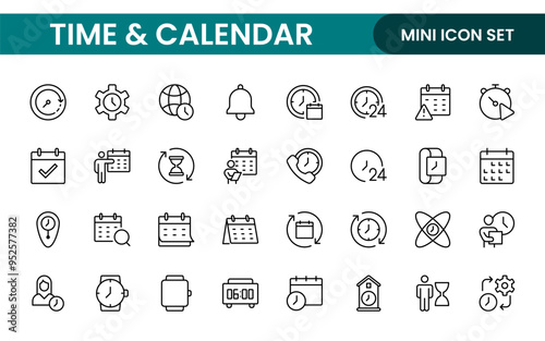 Time, clock and Calendar related line icon set. modern line icon illustration collection