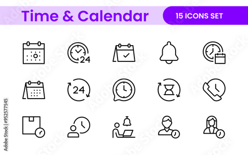 Time, clock and Calendar related line icon set. modern line icon illustration collection