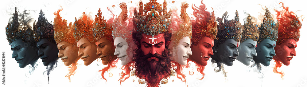 Crown For Ravan Ravanas Ten Heads and Crown concept as Vector illustration of Ravanas ...
