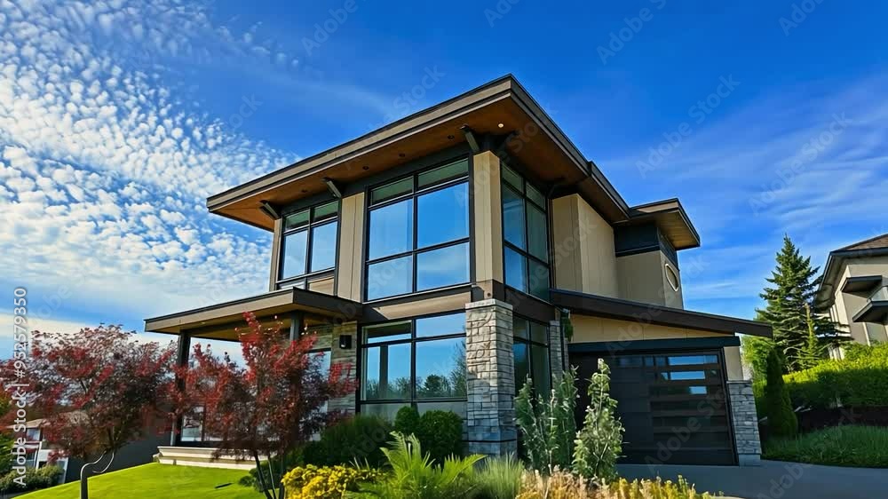 Modern house located on top of a hill Modern house located on top of a hill