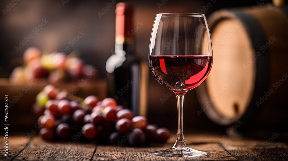 Grapes and Wine Glass in Warm Winery Light Grapes and Wine Glass in Warm Winery Light
