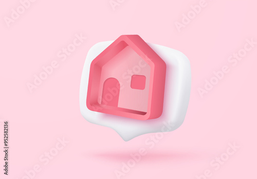 3D vector real estate for personal loan on bubble icon. mortgage housing to money, rental property of financial, money investment project. 3d residence financial icon vector render illustration