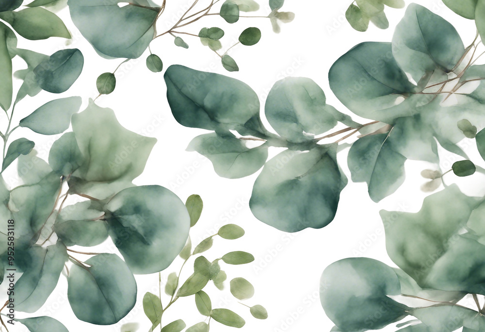 Watercolor banner with green eucalyptus leaves and branches isolated on transparent background Spring or summer flowers Watercolor banner with green eucalyptus leaves and branches isolated on transparent background Spring or summer flowers