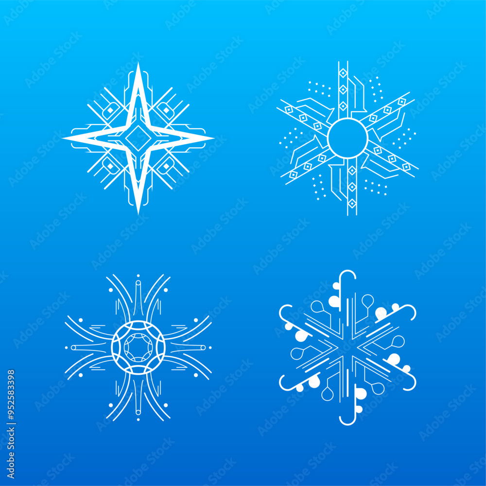Set White Colleciton Line Snowflake Winter Decoration Elements Vector Design Style Set White Colleciton Line Snowflake Winter Decoration Elements Vector Design Style