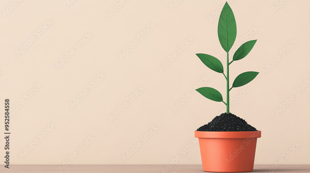 A vibrant green plant emerging from a terracotta pot, symbolizing growth and nature indoors. A vibrant green plant emerging from a terracotta pot, symbolizing growth and nature indoors.