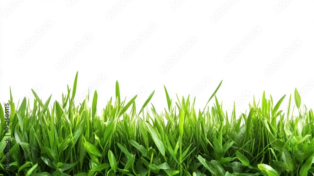 Fototapeta premium Green Grass Blades Against a White Background