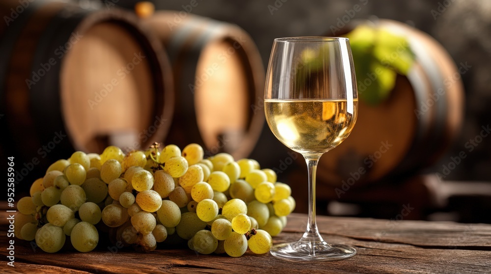 White Wine in Rustic Vineyard Setting White Wine in Rustic Vineyard Setting