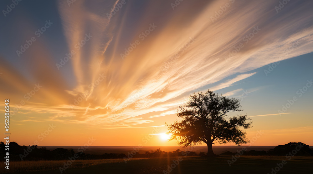 Fototapeta premium Silhouette of a tree against the backdrop of a beautiful sunset is generated by ai