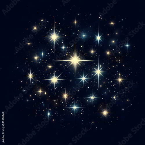 Night sky with stars and moon in the circle. Vector illustration Generated by AI