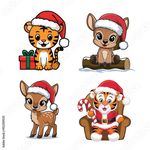 cartoon animal with Santa Claus hat