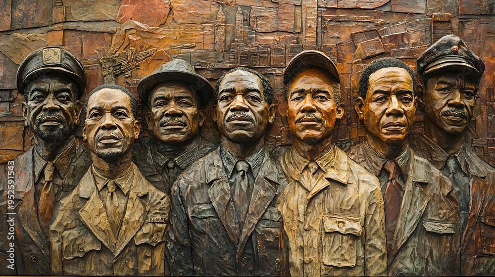 Naklejka premium Bronze Sculpture of Men with Hats