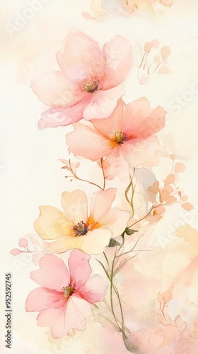 Delicate pink flowers bloom against a soft, dreamy background, capturing the essence of spring and tranquility.