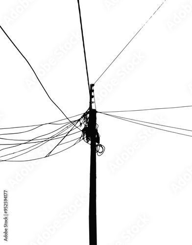 Silhouette of Electric Post with Messy Power Lines