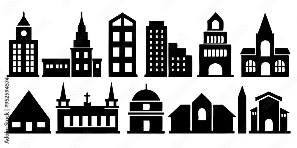 Obraz premium Buildings icons on white background