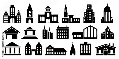 Buildings icons on white background