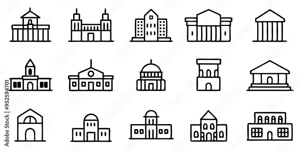 Buildings icons on white background Buildings icons on white background
