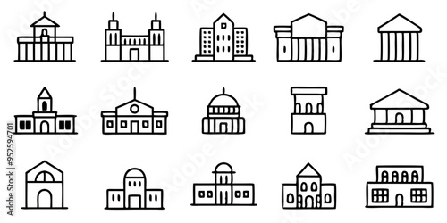 Buildings icons on white background