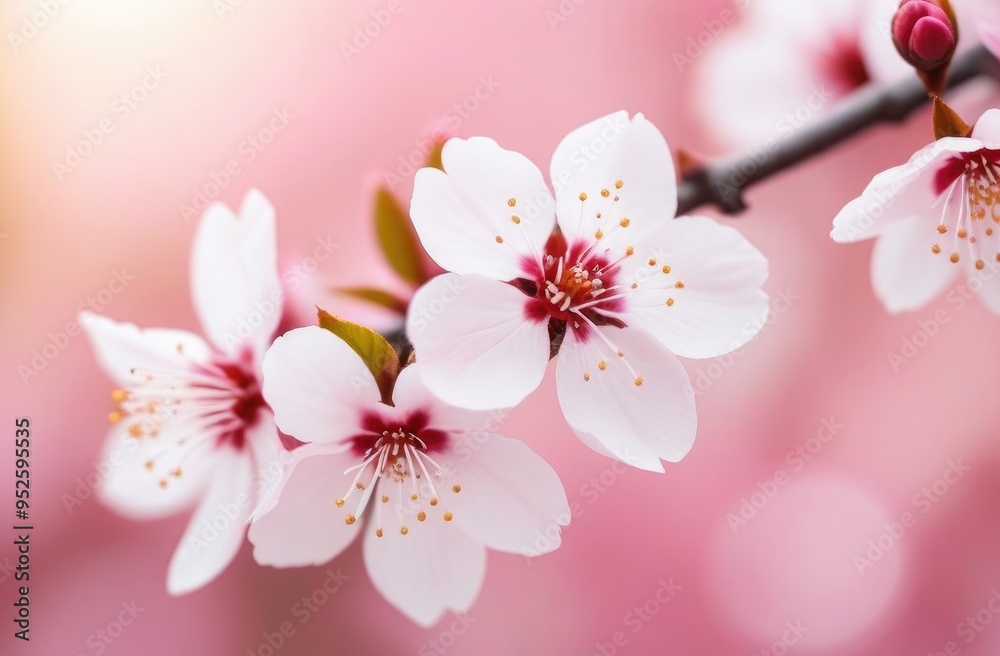 Obraz premium pink cherry blossoms on a pink blurred background.